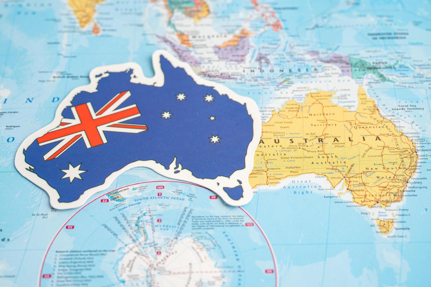Bangkok, Thailand December 7, 2023, Australia flag on world map background. photo