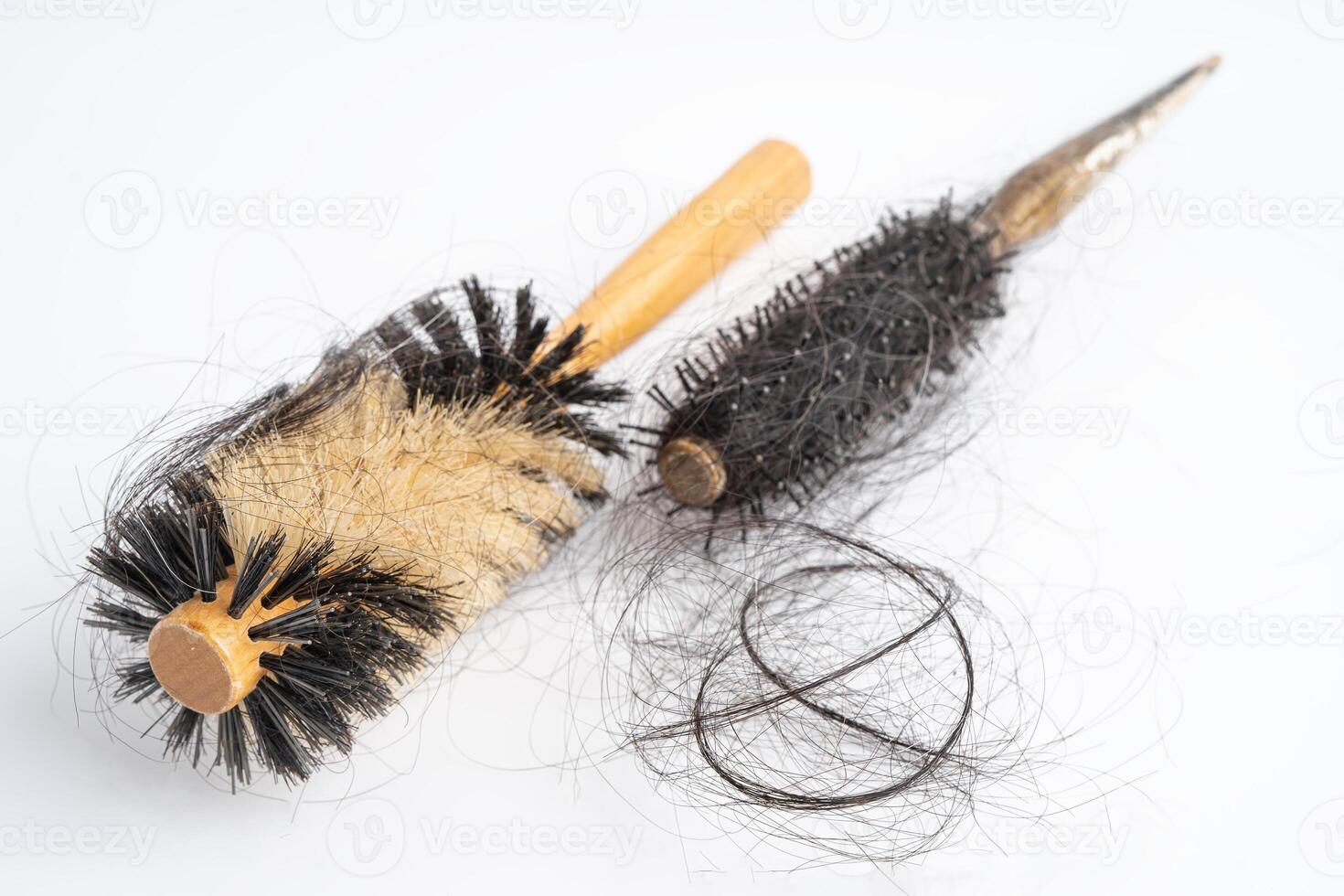 Hair loss fall with comb bush serious problem health, beauty and cosmetic concept. photo