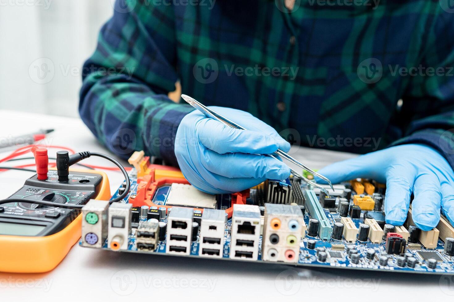 Repairing and upgrade mobile phone, electronic, computer hardware and technology concept. photo