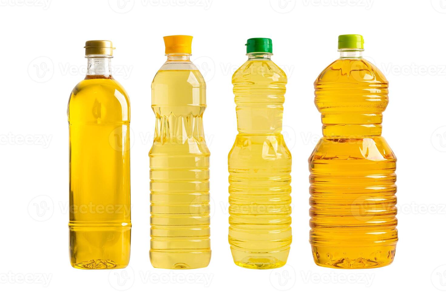 Vegetable oil with olive oil in different bottle for cooking isolated on white background with clipping path. photo