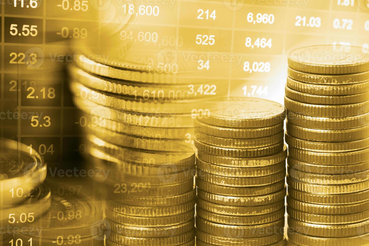 Stock market investment trading financial, coin and graph chart or Forex for analyze profit finance business trend data background. photo
