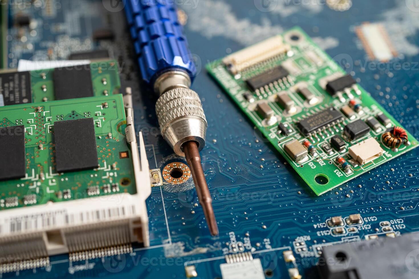 Repairing and upgrade mobile phone, electronic, computer hardware and technology concept. photo