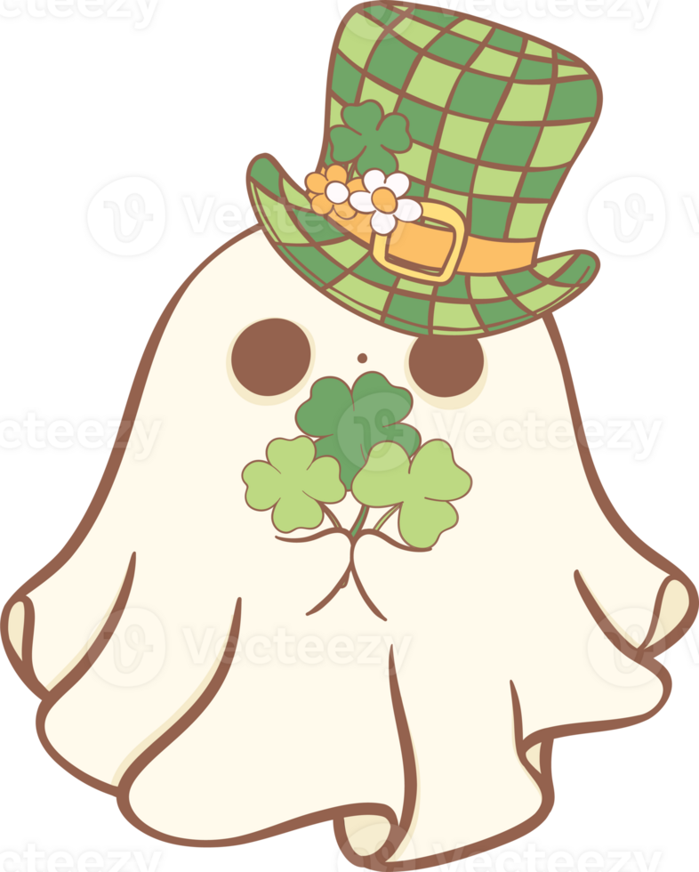 Groovy Retro St. Patrick Ghost, Cute Kawaii Hand Drawing png