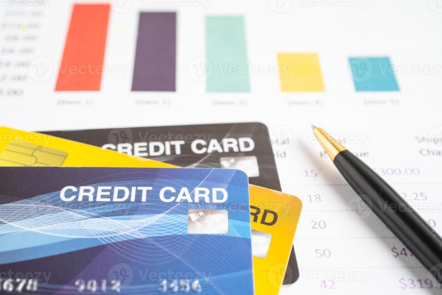 Credit card model on graph spreadsheet paper. Finance development, Banking Account, Statistics, Investment Analytic research data economy, Stock exchange trading, Business company concept. photo