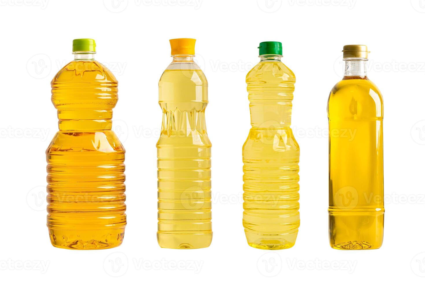 Vegetable oil in different bottle for cooking isolated on white background. photo