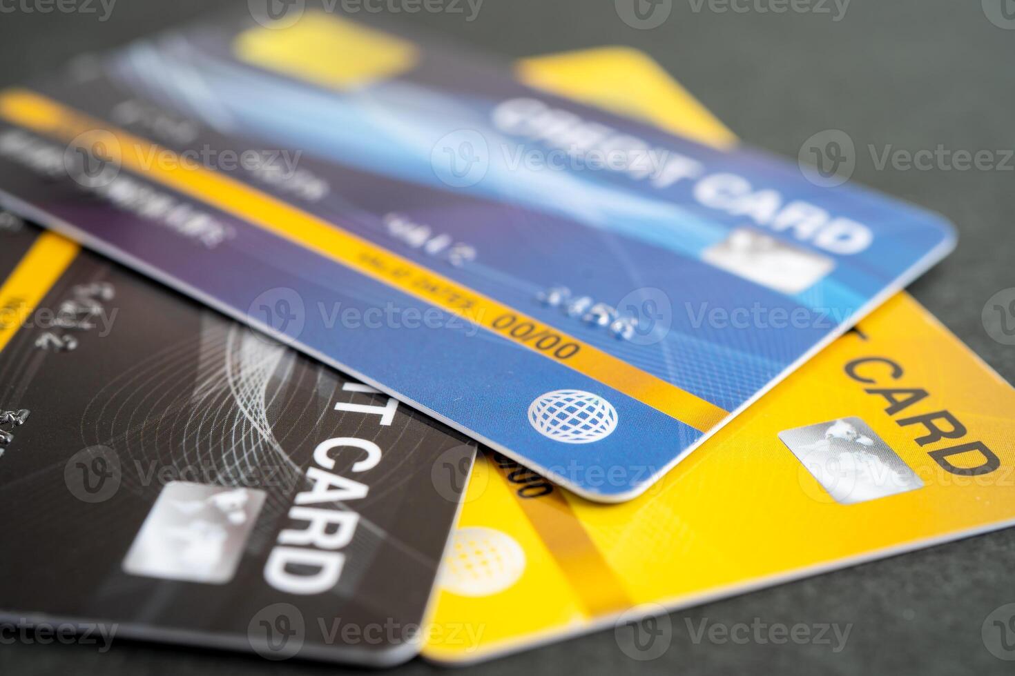 Credit card model on chart and graph paper. Finance development, Banking Account, Statistics, Investment. photo