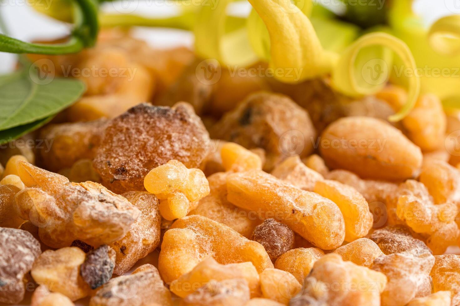 Frankincense or olibanum aromatic resin isolated on white background used in incense and perfumes. photo