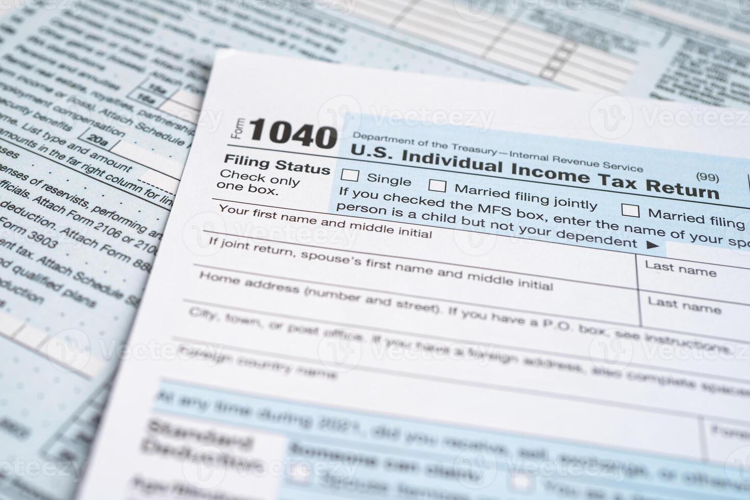 Tax Return form 1040, U.S. Individual Income in business. photo