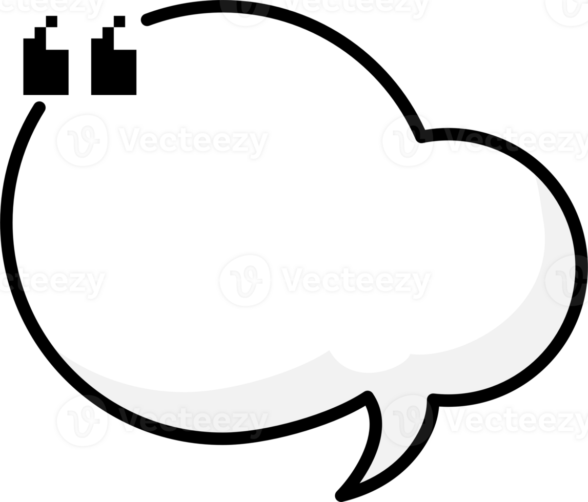 Black and white speech bubble balloon with quotation marks, icon sticker memo keyword planner text box banner, flat png transparent element design