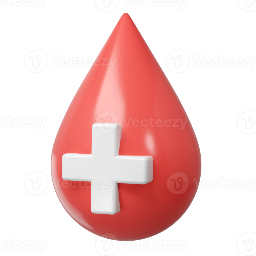 3d red blood drop with medical cross symbol icon aid donation and healthcare laboratory concept. Cartoon minimal style render illustration png