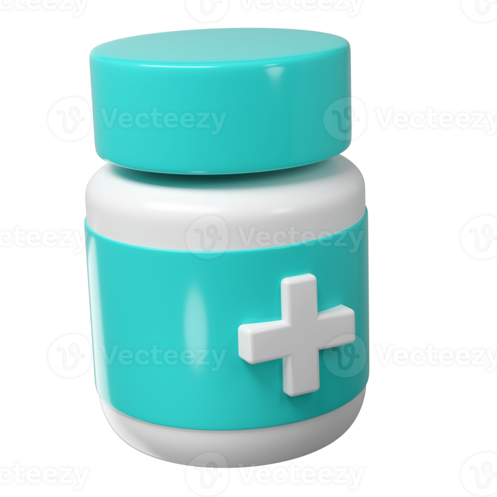 3d pill bottle medical icon pharmacy with cross render. White plastic supplement jar. Protein vitamin capsule packaging, large powder blank remedy cylinder pharmaceutical drug png