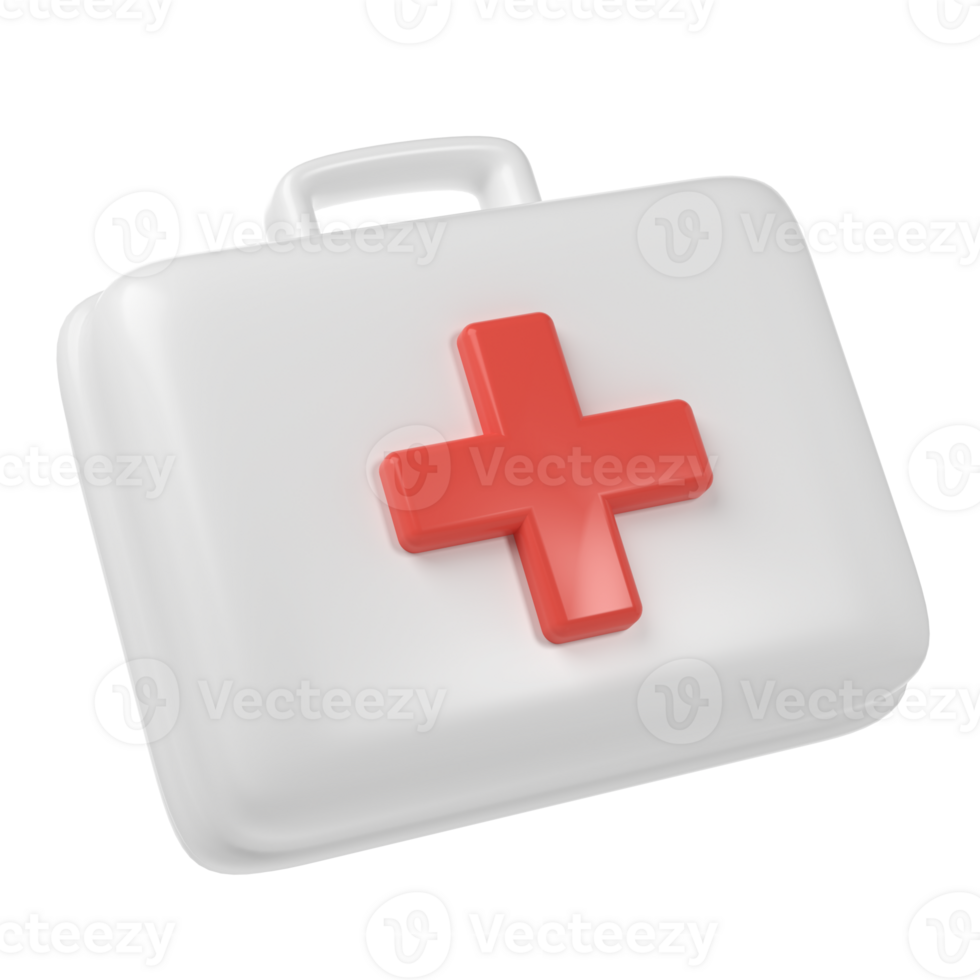 3d rendering of first aid medical box with red cross icon. Healthcare industry supplies and drugs png