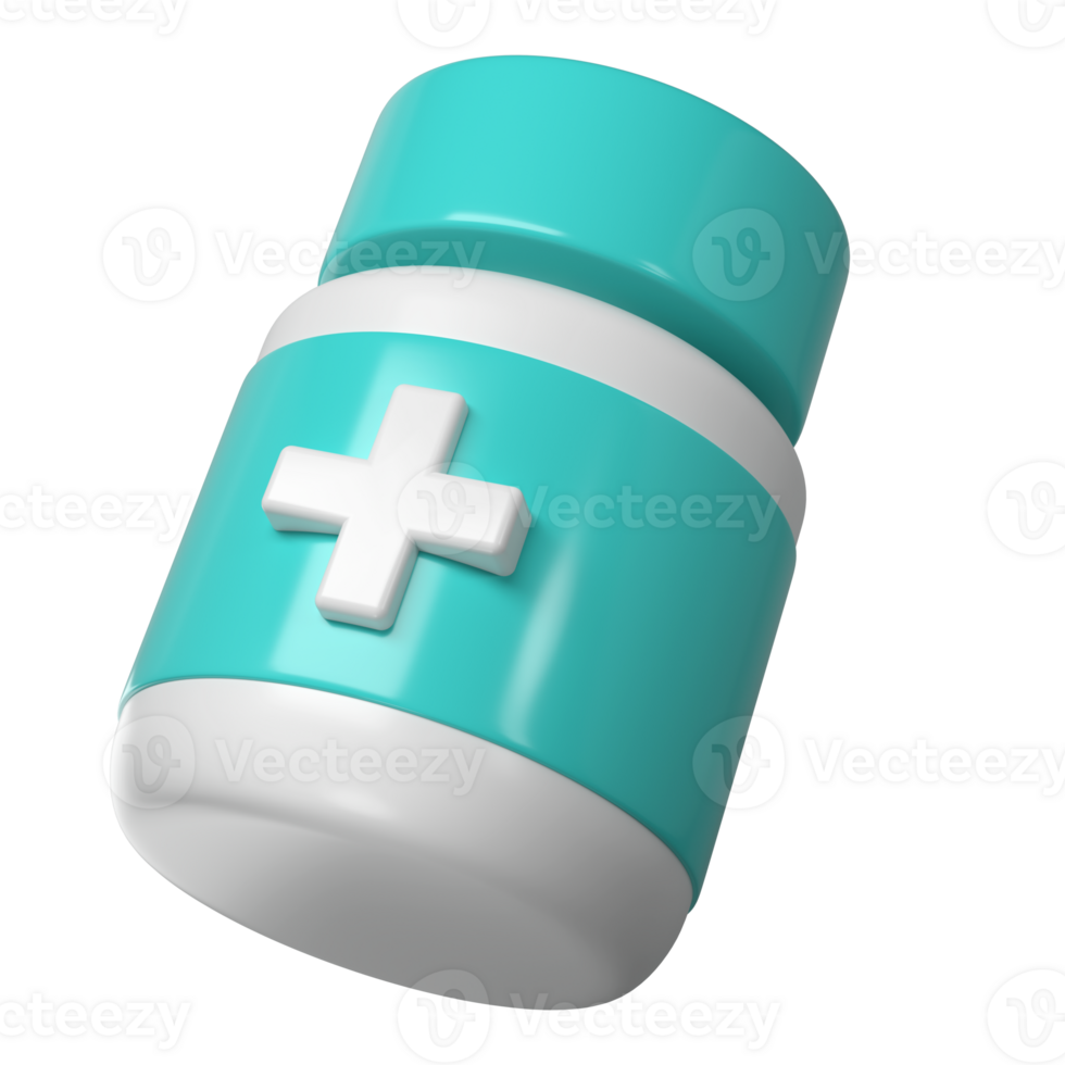 3d píldora botella médico icono transparente farmacia. blanco el plastico suplemento frasco. proteína vitamina cápsula embalaje, grande polvo blanco remedio cilindro farmacéutico fármaco lata png