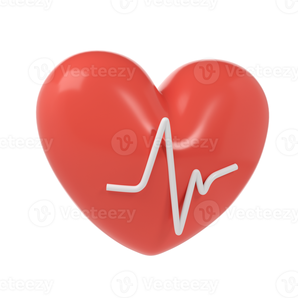 3d red heart with cardio line symbol transparent icon aid donation, medical and healthcare laboratory logo concept. Cartoon minimal style render illustration png