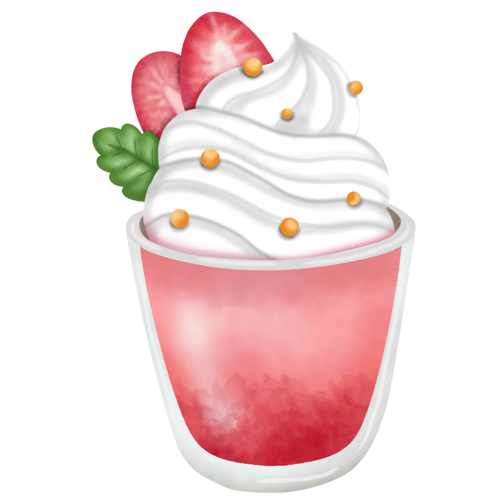Strawberry and whipped cream smoothie Decorate with strawberries. png