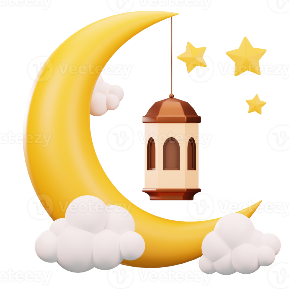 3d illustration of Ramadan crescent moon and lantern png