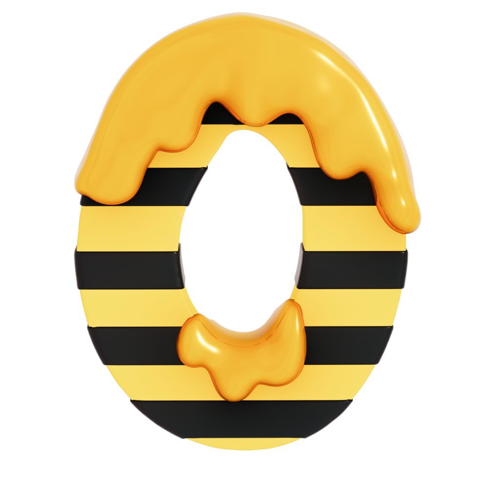 Honey Bee Numbers 0 on transparent background, 3D Rendering png