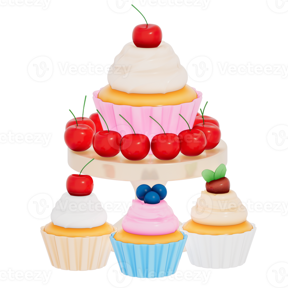 Happy Mother's day , cupcakes on transparent background, 3D Rendering png