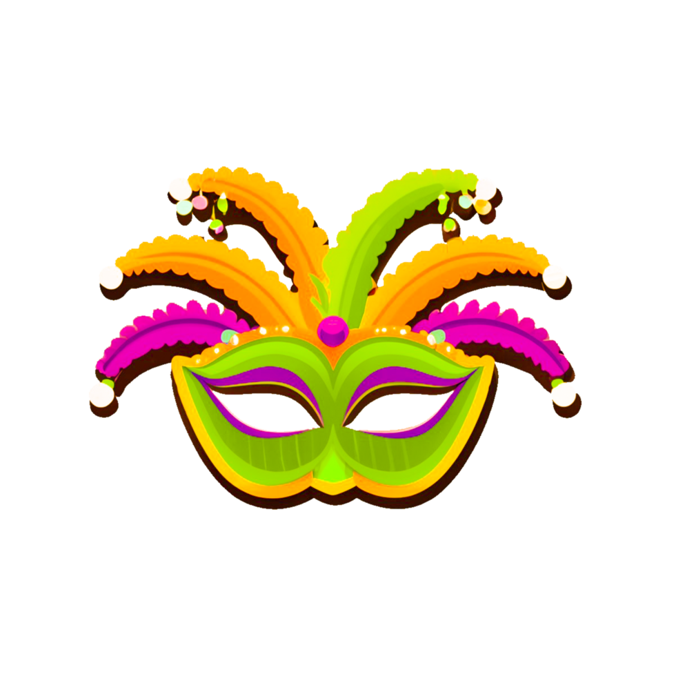 ai generiert Karneval Maske mit Gefieder mehrfarbig Karneval gras transparent png