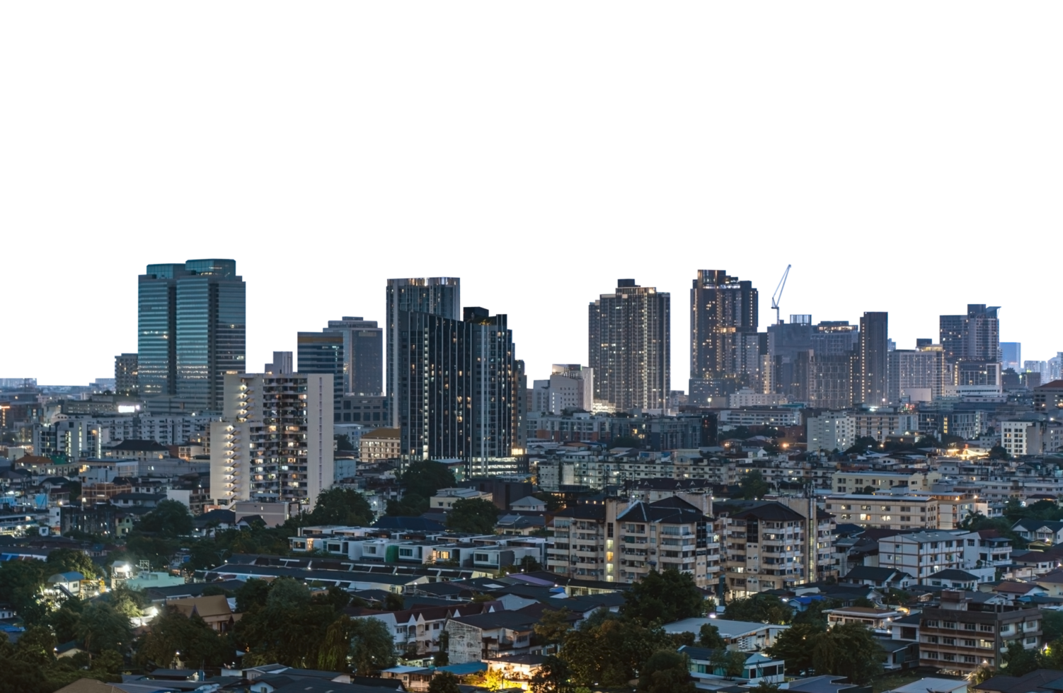 city skyline Isolated on PNGs transparent background, Use for visualization in architectural presentation