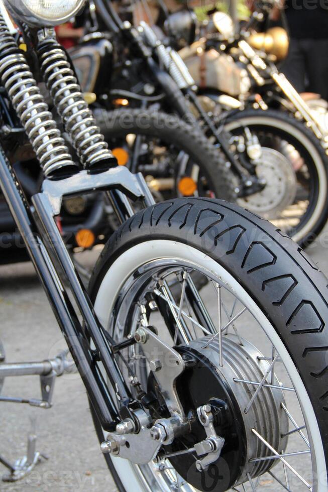 Old Brake System On The Front Wheel Of Classic Motorcycle photo