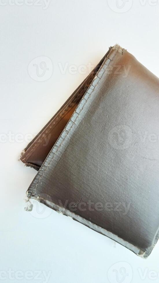 top view of brown leather wallet photo