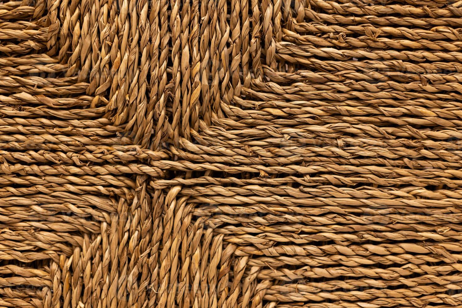 Natural jute fiber texture background. Jute fibers are obtained from the bark of the jute tree. Natural brown linen fabric background. Fiber structure texture. Vintage canvas pattern. photo