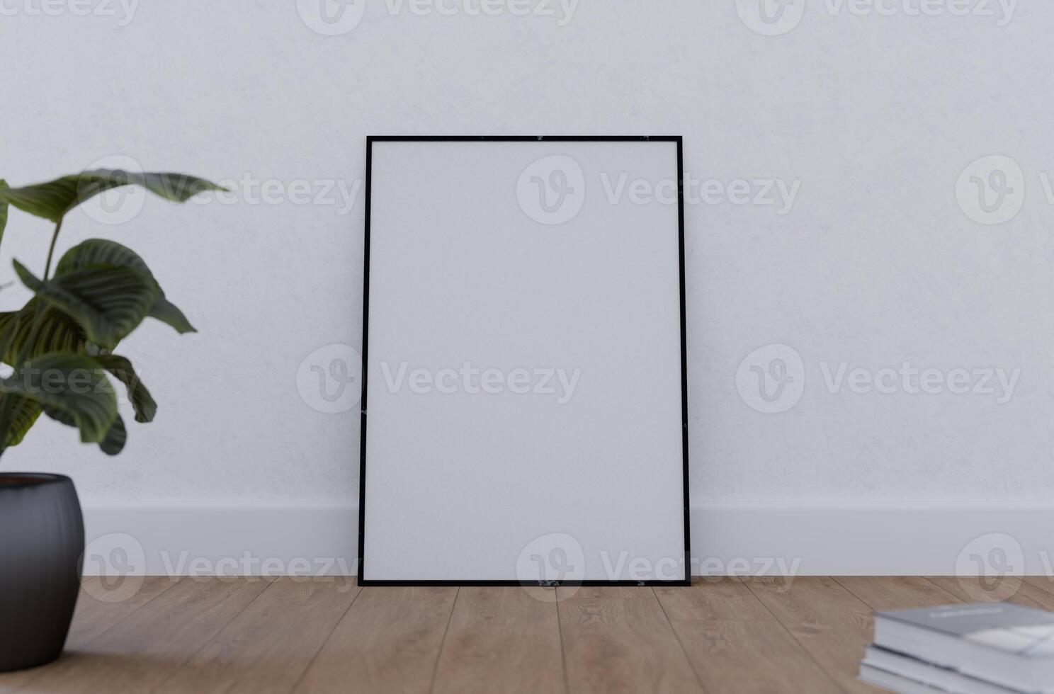 blank white frame mockup in a room with a plant photo