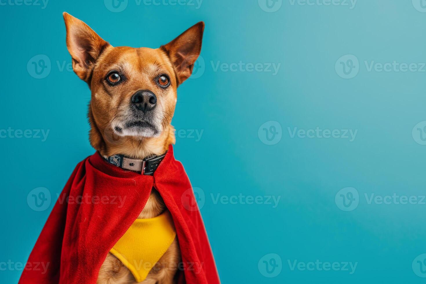 AI generated Dog in a superhero costume on a blue background photo