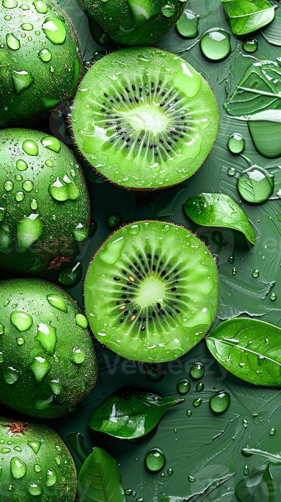 AI generated Kiwi fruit background and space for text , Photorealistic , AI generated photo