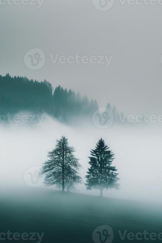 AI generated Trees silhouettes, vertical shot. Nature background photo