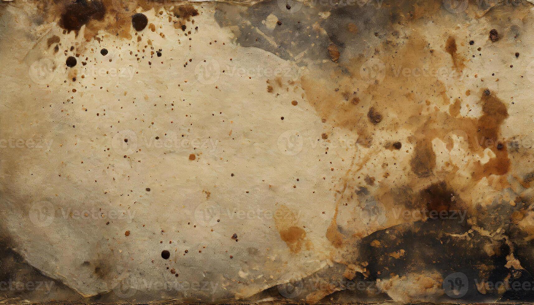 AI generated Old, dirty, and Aged art paper texture with with coffee stain. a mix of brown tones and spots, perfect for a vintage or distressed look. photo