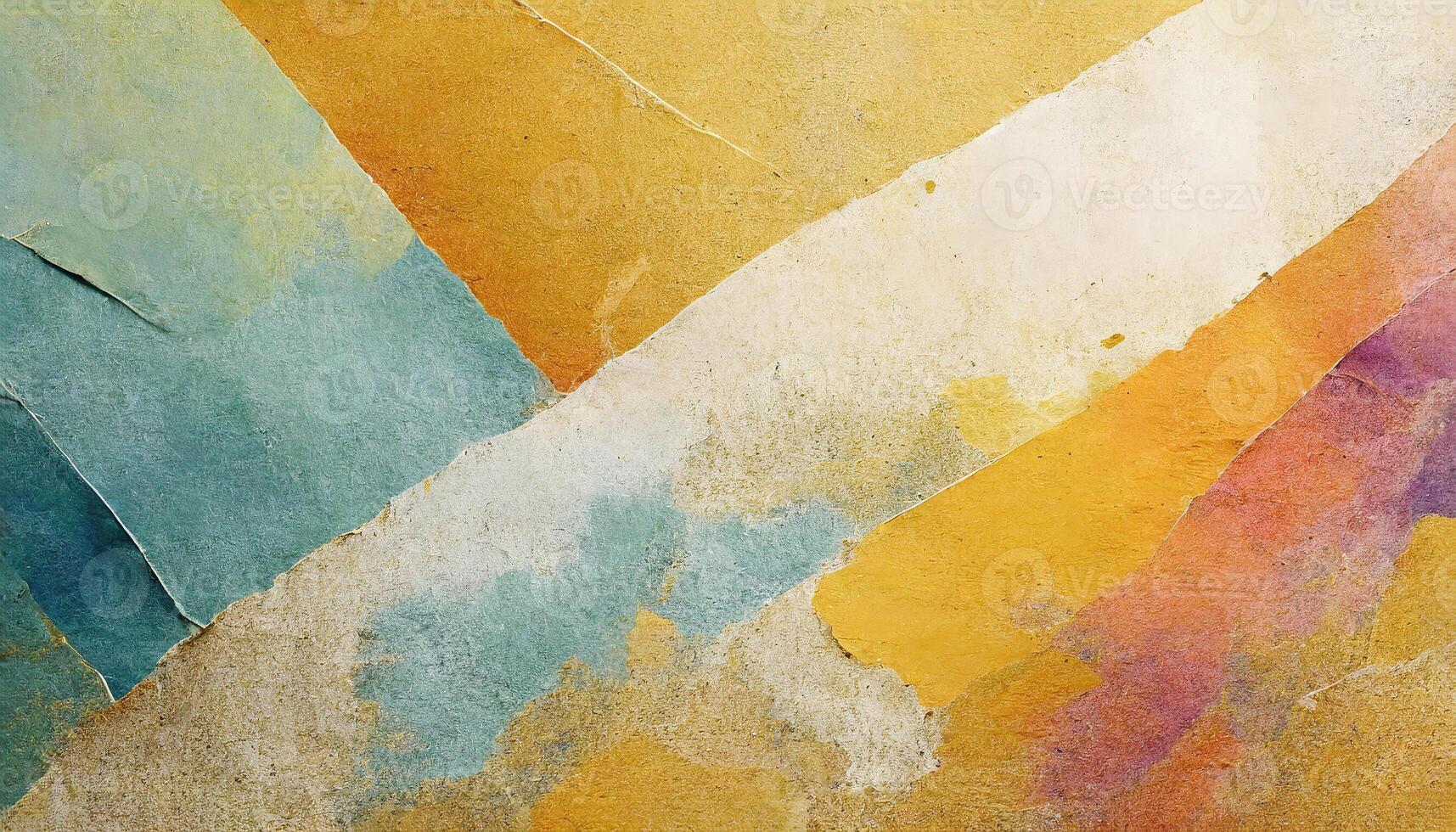 AI generated Abstract grunge paper texture with A collage of vibrant paper textures, elegantly layered, creating a visually pleasing contrast. Ideal for various design and artistic applications photo