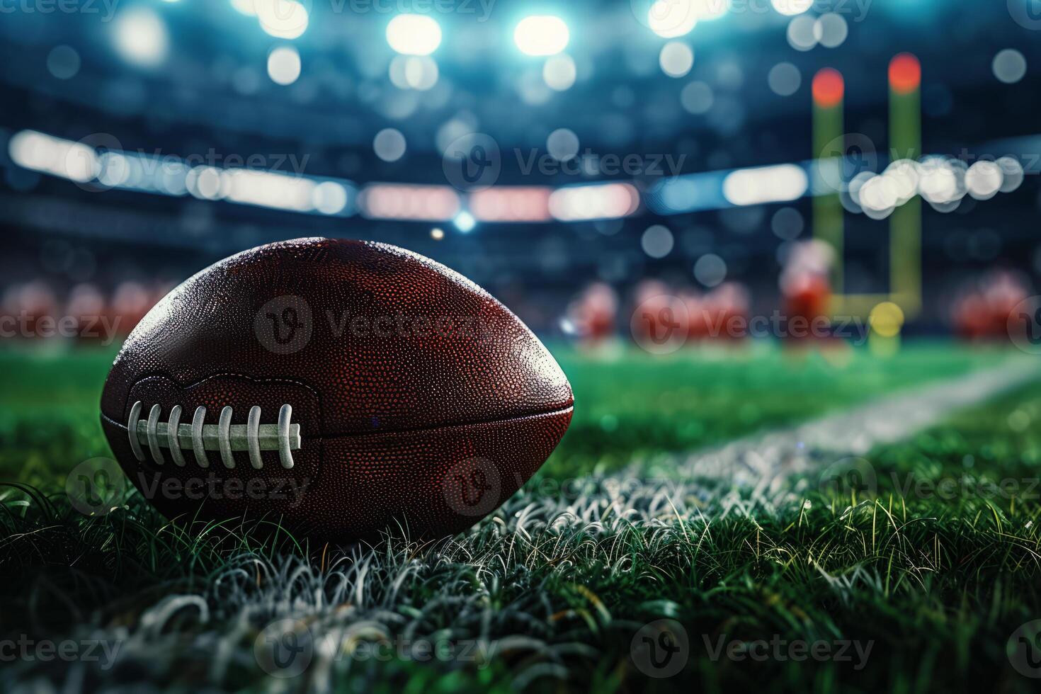 AI generated American football ball on field, stadium lights at night photo