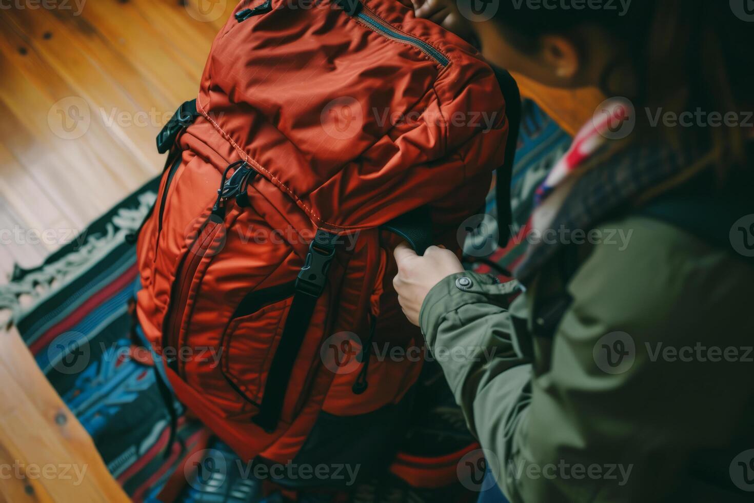 AI generated Tourist packing backpack for travelling photo
