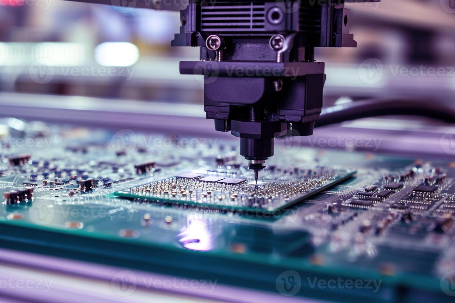 AI generated Printed circuit board workshop with automatic chip mounter photo