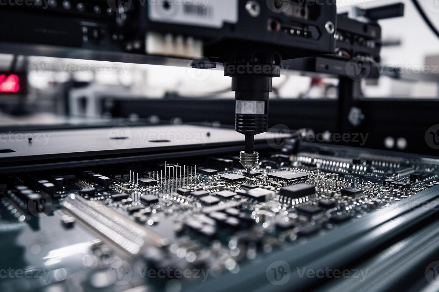 AI generated Printed circuit board workshop with automatic chip mounter photo