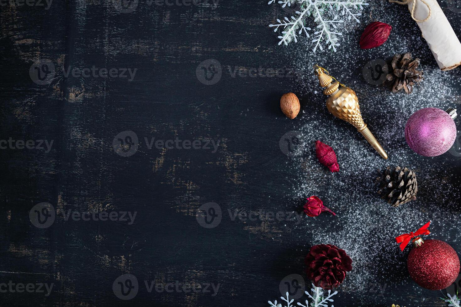 Christmas and New Year background with decoration. Greeting card for winter holidays photo