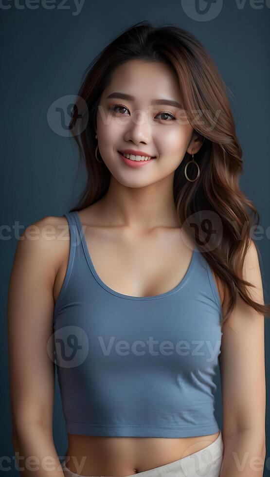 AI generated Portrait of a young woman with a gentle expression posing in a studio photo