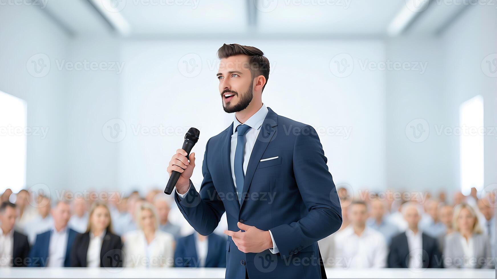 AI generated Businessman speaking to an audience on stage photo