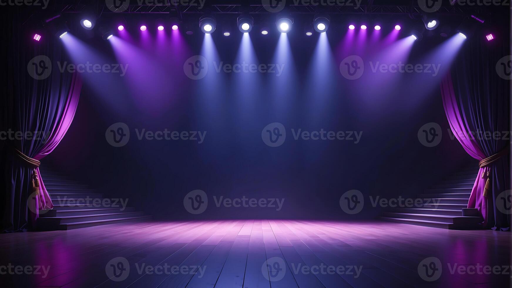 AI generated Empty stage with pastel dark blue and purple, Entertainment show photo