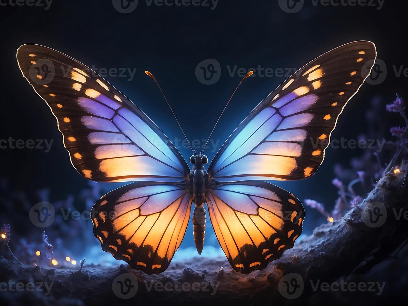 AI generated a butterfly is glowing in the dark photo