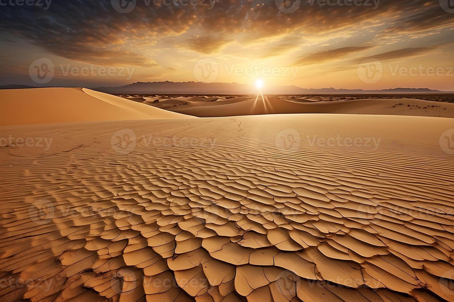 AI generated Cracked earth in a vast desert under the sun, symbolizing aridity and climate photo