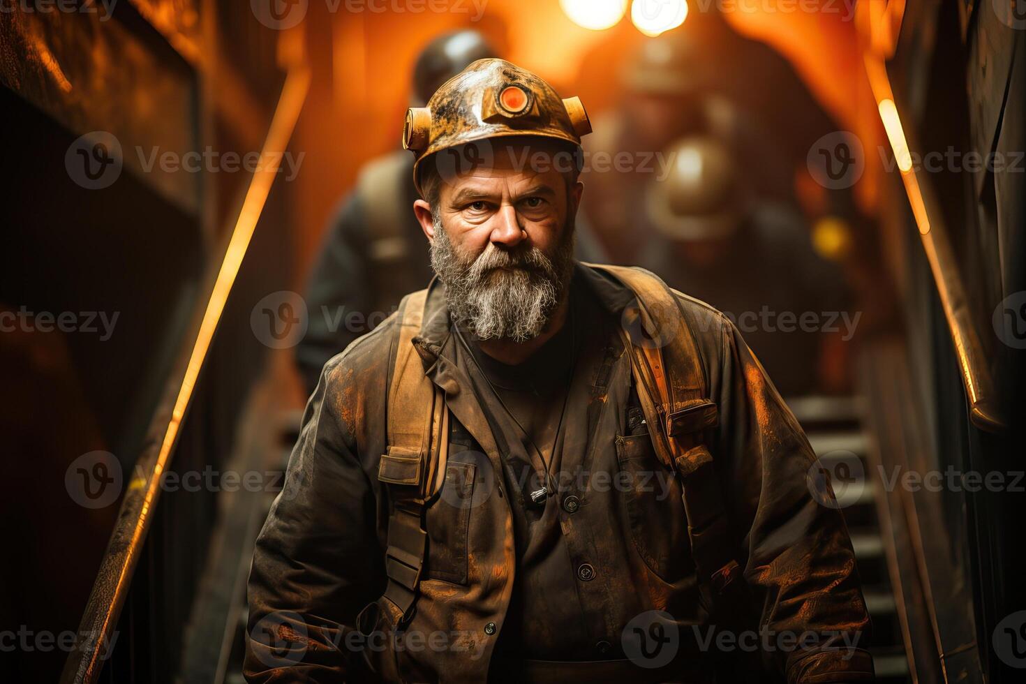 AI generated Portrait of a miner before starting work, a clean miner in a mine. photo