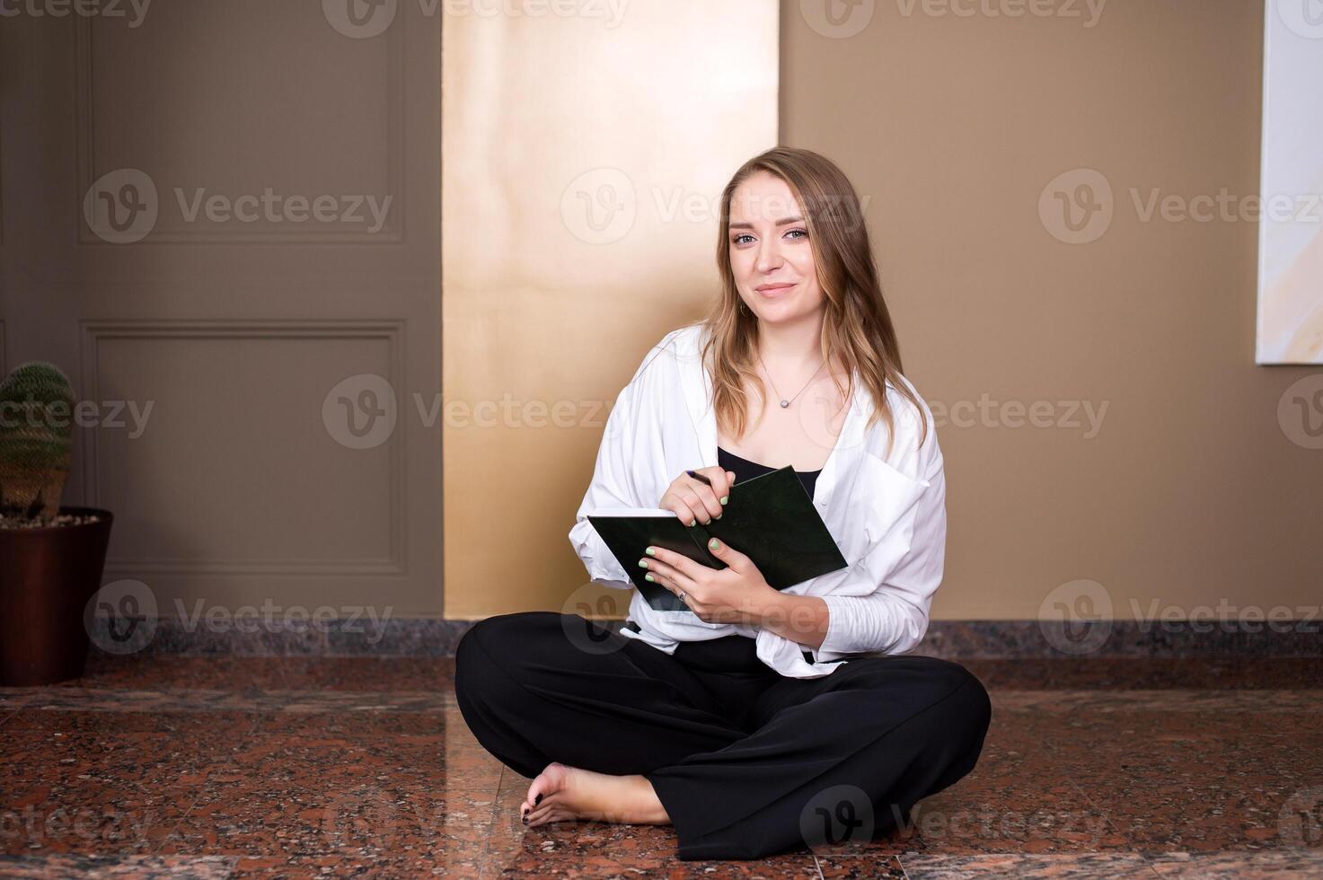 Casual Business Brainstorming on Floor photo