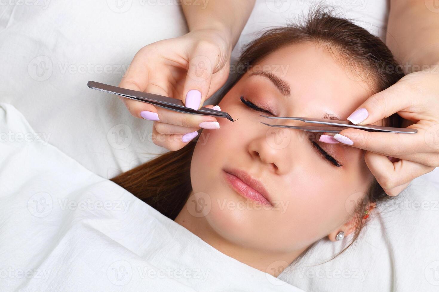 Woman Eye with Long Eyelashes. Eyelash Extension. Lashes, close up, selective focus. photo