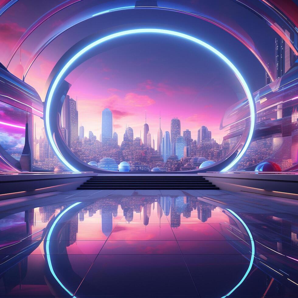 AI generated 3d Neon hyper realistic City background ai generated photo