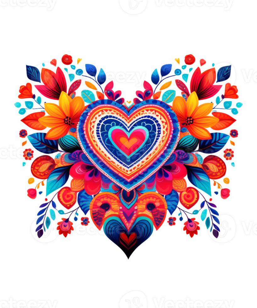 AI generated Valentines day Boho Heart Illustration tshirt design Elements PNG