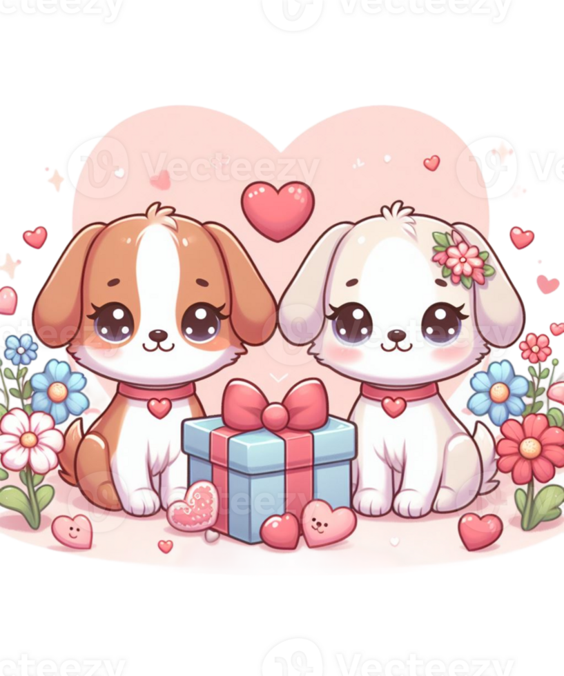 AI generated Valentines day Couple Dog Illustration tshirt design Elements PNG