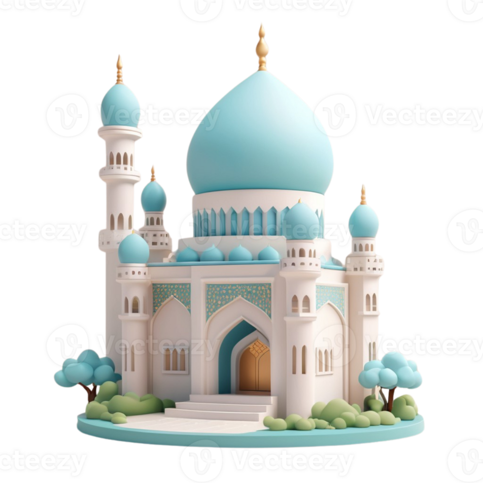 AI generated a 3d mosque with cloud on isolated transparent background png, generated with AI png